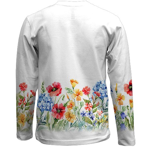 Детский 3D лонгслив с цветочным орнаментом понизу (вид сзади)