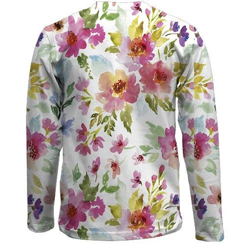 Дитячий 3D лонгслів з акварельними квітами (вид ззаду)