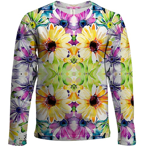 Дитячий 3D лонгслів Квітковий калейдоскоп (вид спереду)