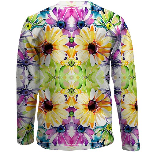 Дитячий 3D лонгслів Квітковий калейдоскоп (вид ззаду)