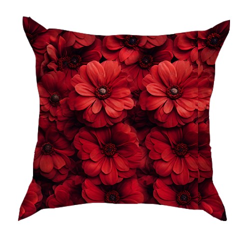 3D подушка с красными хризантемами (вид сзади)