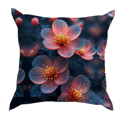 3D подушка з напівпрозорими арт-квітами (вид спереду)