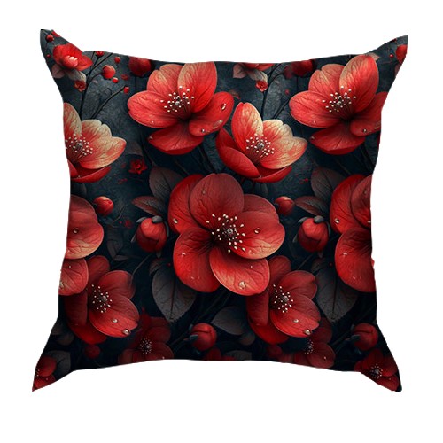 3D подушка з червоними квітами (АРТ) (вид спереду)