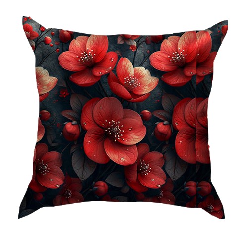 3D подушка з червоними квітами (АРТ) (вид ззаду)