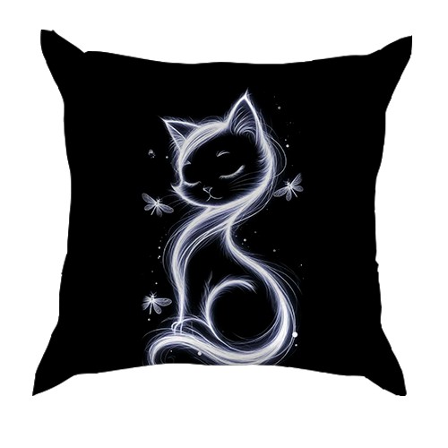 3D подушка з димчастою кішкою (вид спереду)