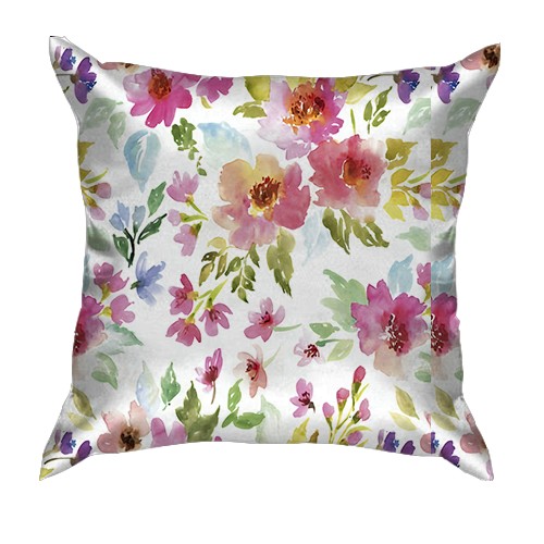 3D подушка з акварельними квітами (вид ззаду)