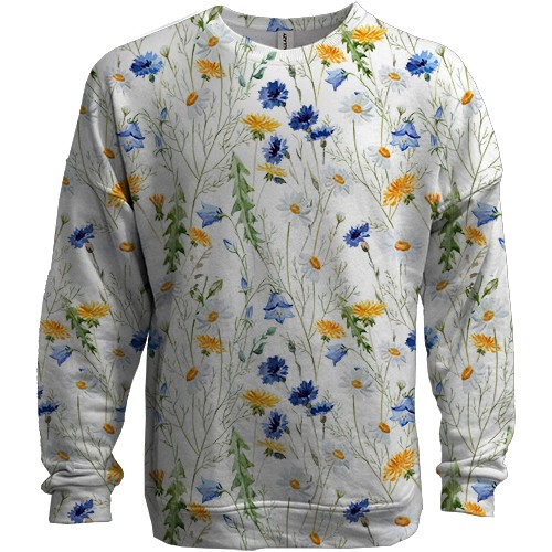 3D свитшот с ромашками и васильками (2) (вид спереди)
