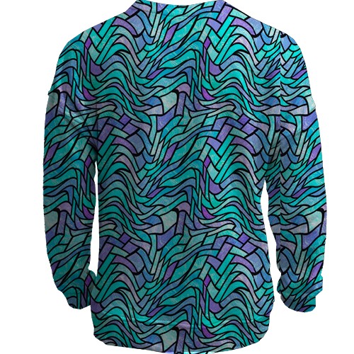 3D свитшот с волнистым голубым витражом (вид сзади)