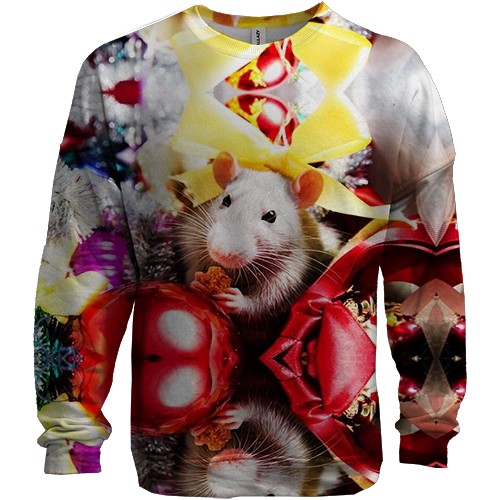 3D світшот з новорічної щуром і подарунками 2020 (вид спереду)