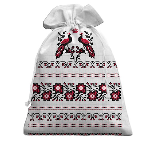 3D Подарунковий мішечок з малюнком у вигляді вишиванки з гербом (вид спереду)