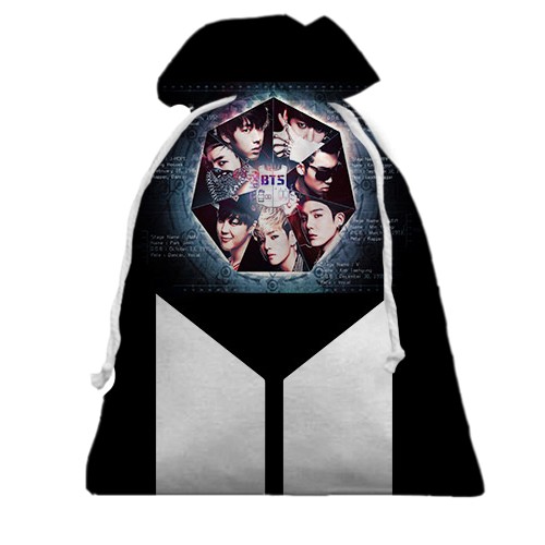 3D Подарунковий мішечок з гуртом БТС (BTS) K-POP ARMY (2) (вид спереду)