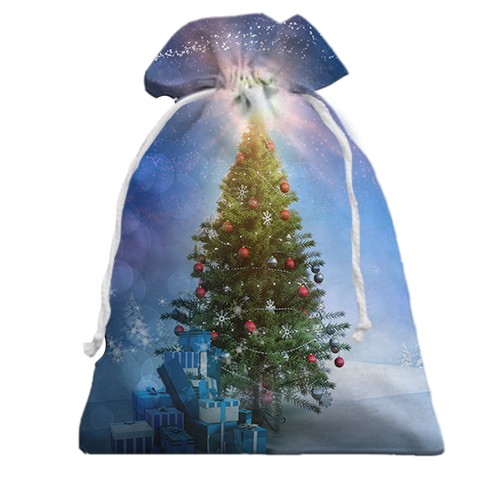 3D Подарочный мешочек с наряженой ёлкой (вид спереди)