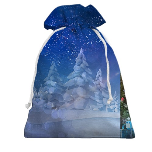 3D Подарочный мешочек с наряженой ёлкой (вид сзади)