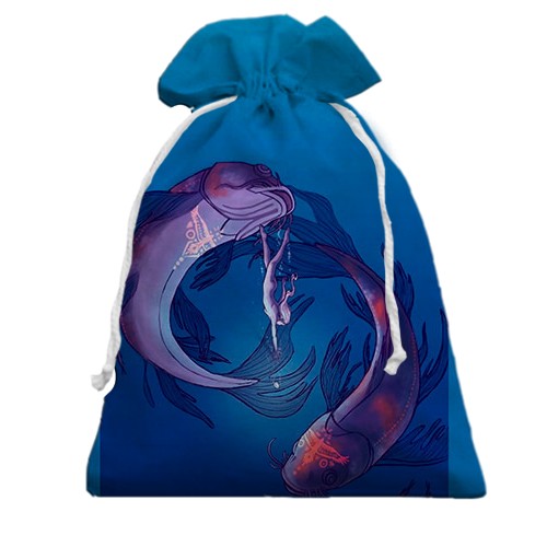 3D Подарочный мешочек со знаком зодиака Рыбы (вид спереди)