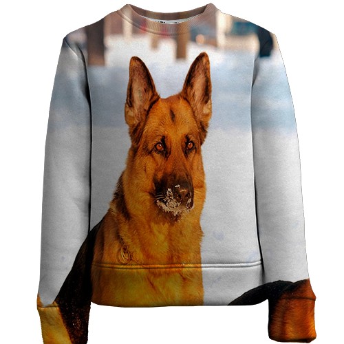 Детский 3D свитшот с немецкой овчаркой (вид спереди)