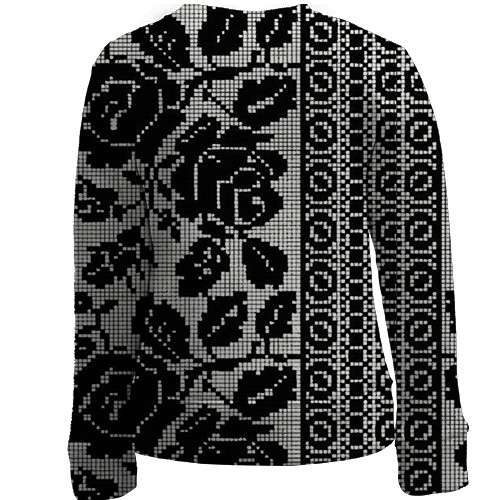 Дитячий 3D світшот з чорної вишиванкою та квітами (вид ззаду)