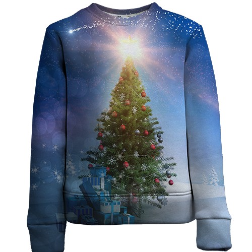 Дитячий 3D світшот з нарядженою ялинкою (вид спереду)