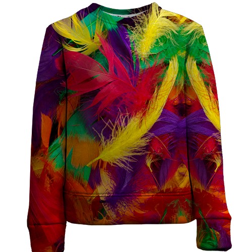 Детский 3D свитшот с яркими перьями (вид спереди)