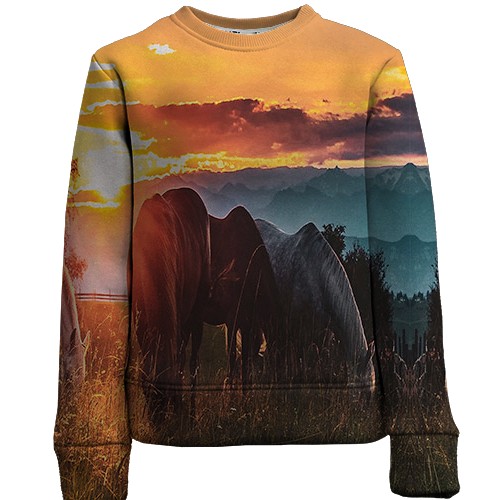 Детский 3D свитшот с лошадьми (вид спереди)