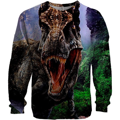 3D світшот з динозавром (Парк Юрського Періоду) (вид спереду)