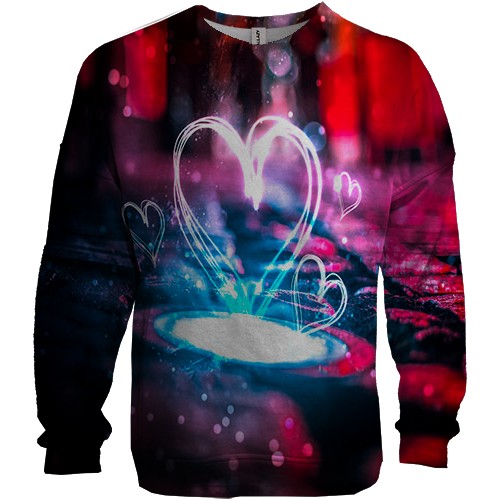 3D світшот з неоновим серцем в калюжі (вид спереду)