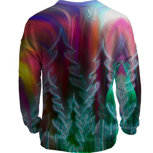 3D світшот з ялинковим пейзажем (вид ззаду)