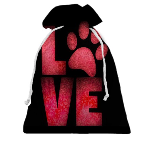 3D Подарунковий мішечок Люблю тварин (вид спереду)