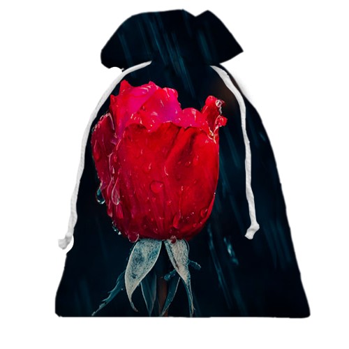 3D Подарунковий мішечок з трояндою під дощем (вид ззаду)