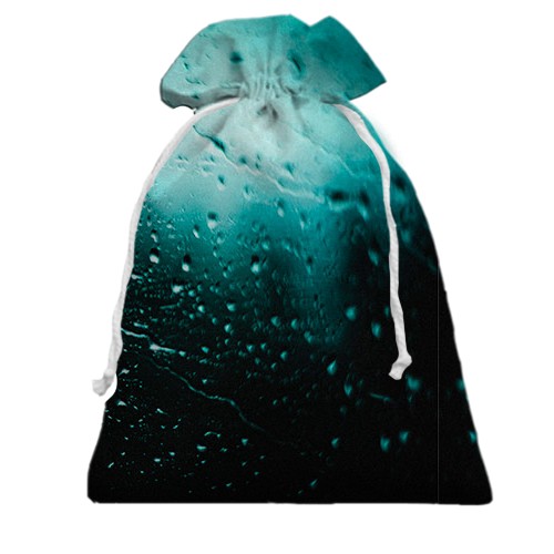 3D Подарочный мешочек с каплями дождя на окне (вид сзади)