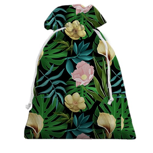 3D Подарочный мешочек с цветами и листьями (вид сзади)