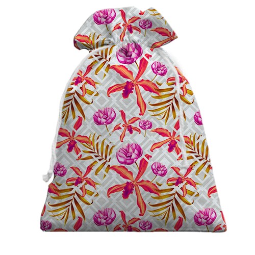 3D Подарунковий мішечок з червоними квітами (вид спереду)