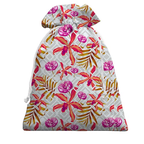 3D Подарунковий мішечок з червоними квітами (вид ззаду)