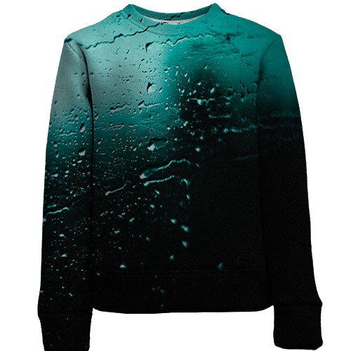 Детский 3D свитшот с каплями дождя на окне (вид спереди)