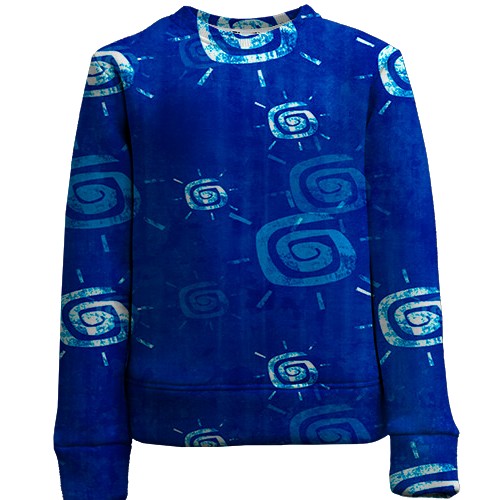 Детский 3D свитшот с синими иконками солнца (вид спереди)