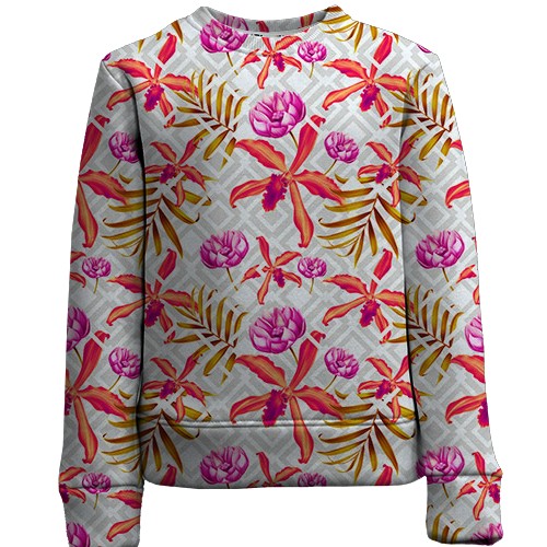 Детский 3D свитшот с красными цветами (вид спереди)