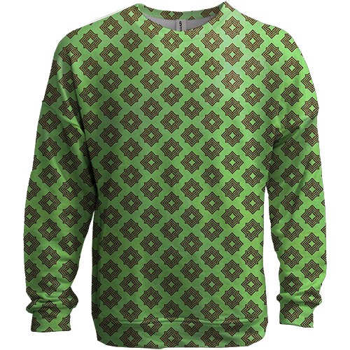 3D свитшот с ромбовым узором на салатовом фоне (вид спереди)