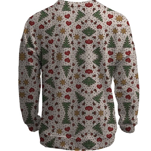 3D свитшот с ёлочками и новогодней атрибутикой (вид сзади)