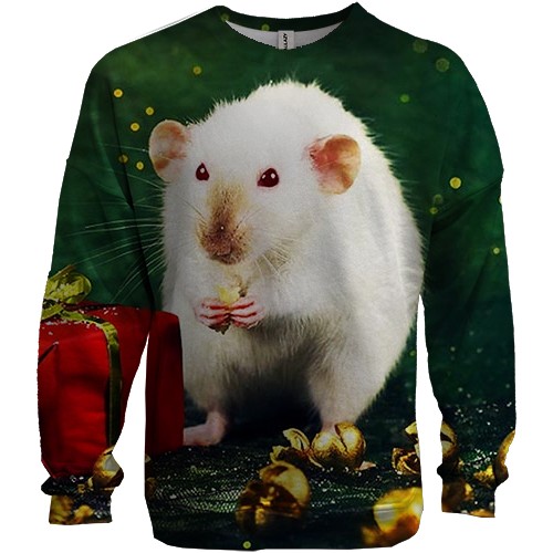 3D світшот з новорічної щуром і подарунком 2020 (вид спереду)