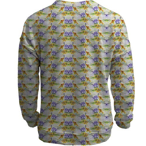 3D світшот з фіолетовими трояндами (вид ззаду)