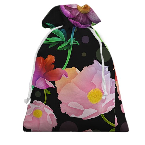 3D Подарочный мешочек с иллюстрированными цветами (вид сзади)
