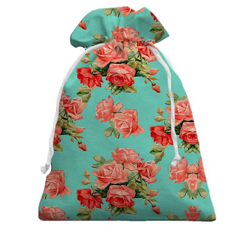 3D Подарочный мешочек с розами на обоях (вид сзади)