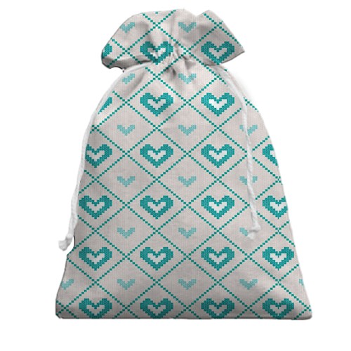 3D Подарунковий мішечок з шитими сердечками (вид ззаду)