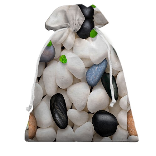 3D Подарунковий мішечок з білою галькою (вид спереду)