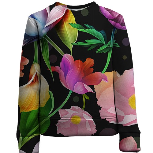 Детский 3D свитшот с иллюстрированными цветами (вид спереди)