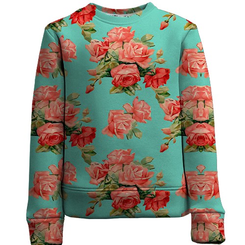 Детский 3D свитшот с розами на обоях (вид спереди)