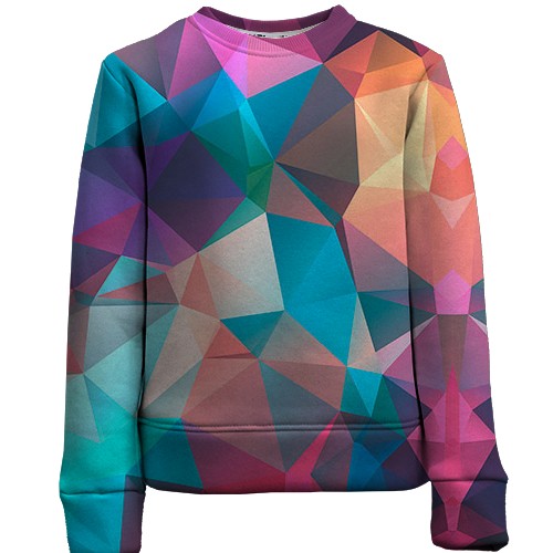 Детский 3D свитшот с разноцветными полгонами (вид спереди)