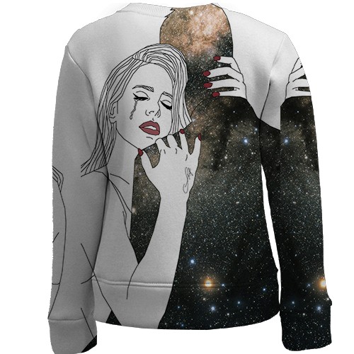 Детский 3D свитшот девушка обнимает космос (вид сзади)