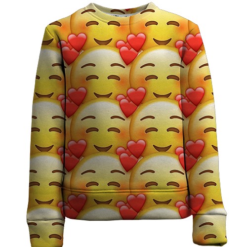 Дитячий 3D світшот з закоханим емодзі (вид спереду)