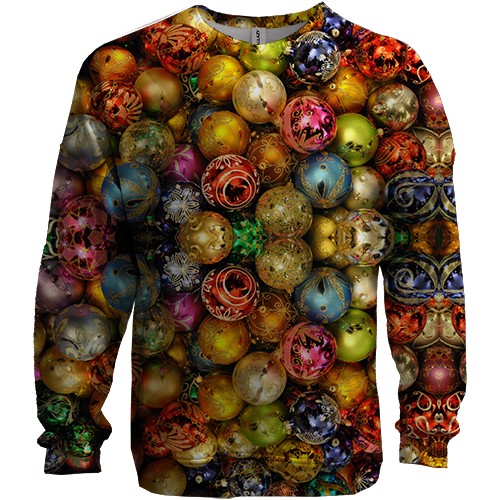 3D світшот з різнокольоровими новорічними іграшками (вид спереду)