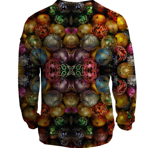 3D світшот з різнокольоровими новорічними іграшками (вид ззаду)